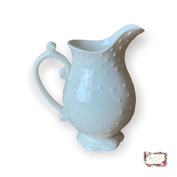 VINTAGE I. GODINGER & CO. HOBNAIL PATTERN WHITE PORCELAIN PITCHER/CREAMER - Picture 1 of 6